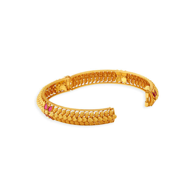 Floral Leaf Motif Ornate Gold Bangle