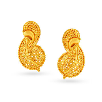 Traditional 22 Karat Yellow Gold Ornate Leaf Stud Earrings