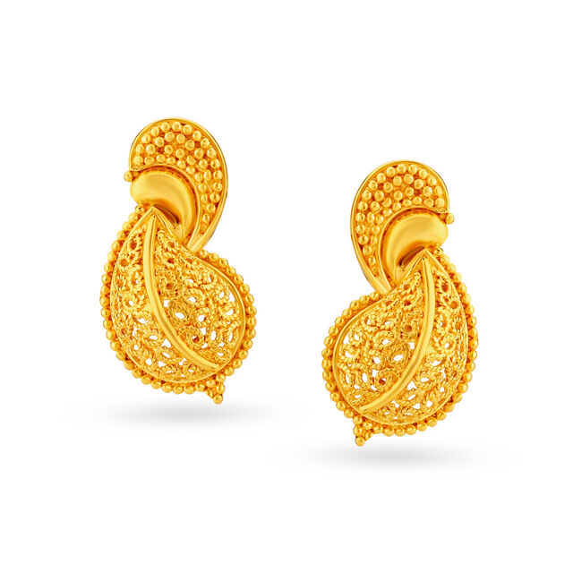 Traditional 22 Karat Yellow Gold Ornate Leaf Stud Earrings,,hi-res 