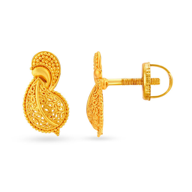 Traditional 22 Karat Yellow Gold Ornate Leaf Stud Earrings,,hi-res 2