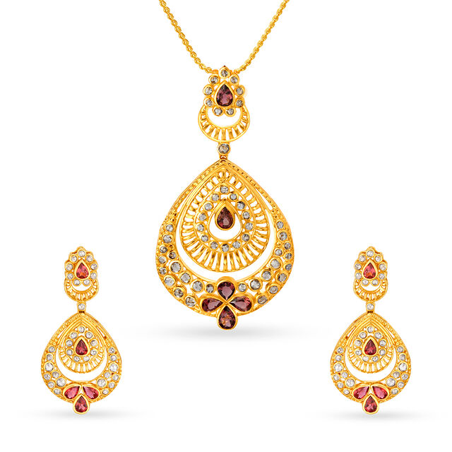 Graceful Gold Pendant and Earrings Set 