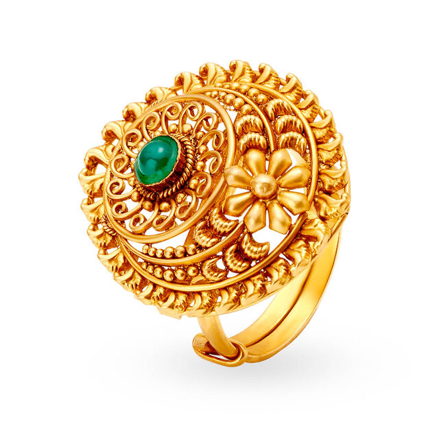 Intricate 22 Karat Gold Floral Finger Ring,,hi-res 