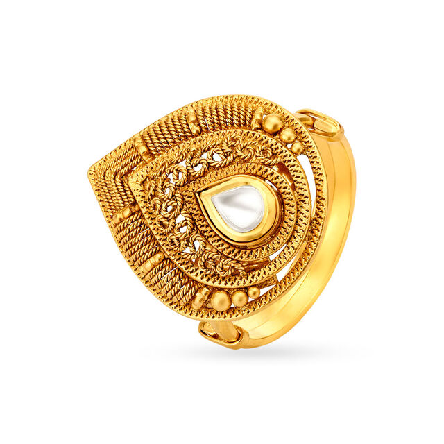 Teardrop Motif Gold and Kundan Glass Finger Ring,,hi-res