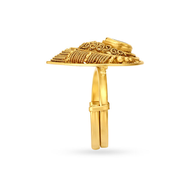 Teardrop Motif Gold and Kundan Glass Finger Ring,,hi-res
