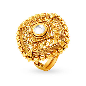 Filigree Gold and Kundan Glass Finger Ring