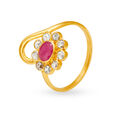Floral Motif Cocktail Gold Finger Ring,,hi-res 