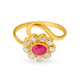 Floral Motif Cocktail Gold Finger Ring,,hi-res 2