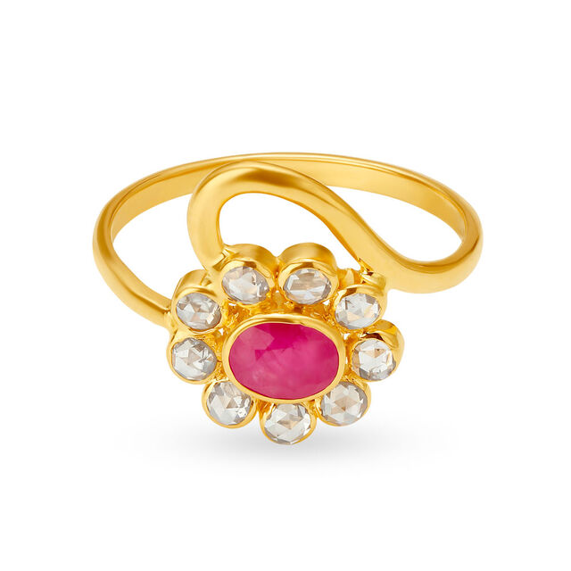 Floral Motif Cocktail Gold Finger Ring,,hi-res 2