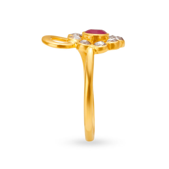 Floral Motif Cocktail Gold Finger Ring,,hi-res 3