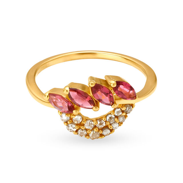Leaf Motif Cocktail Gold Finger Ring,,hi-res 2