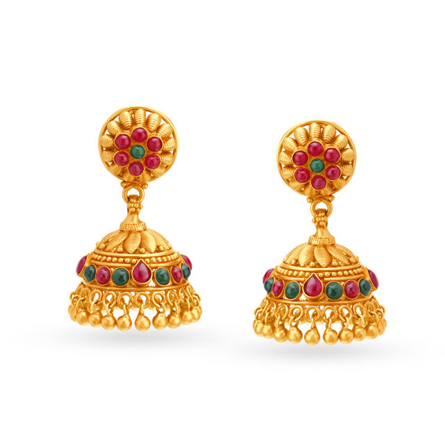 Buy Opulent Antique Gold Jhumka Earrings at Best Price Tanishq US