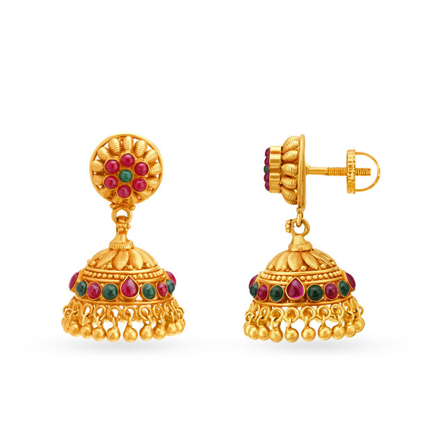 Opulent Antique Gold Jhumka Earrings,,hi-res 2