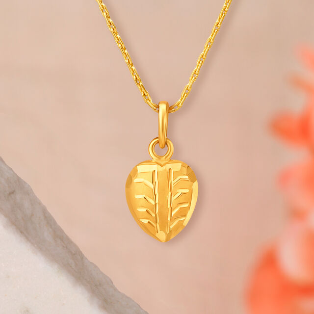 Minimalistic Leaf Motif Gold Pendant,,hi-res