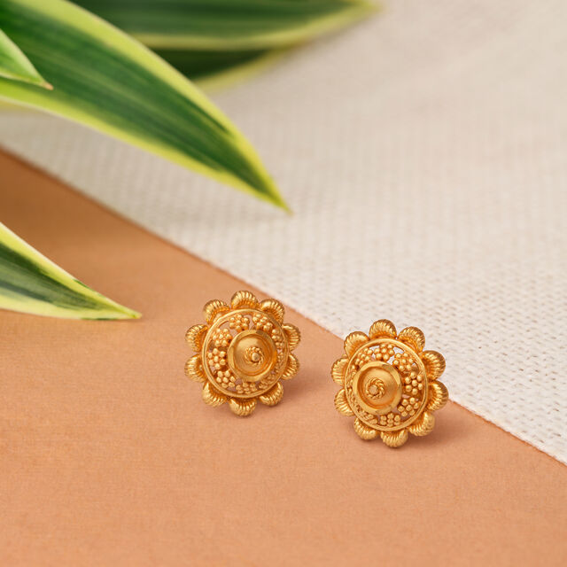 Rawa Work Floral Gold Studs,,hi-res 