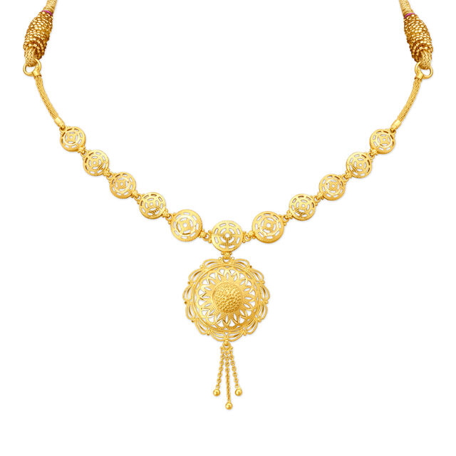Jali Work Floral Gold Necklace Set,,hi-res 2