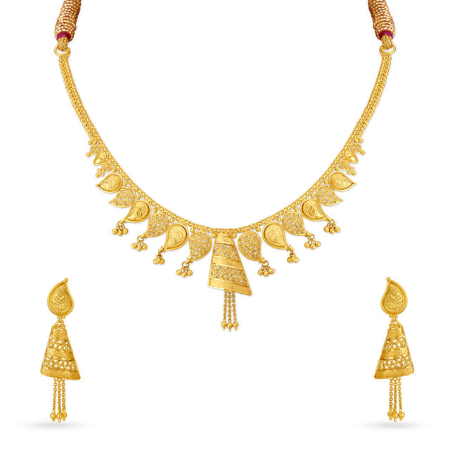 Asymmetric Yellow Gold Filigree Necklace and Earrings Set,,hi-res