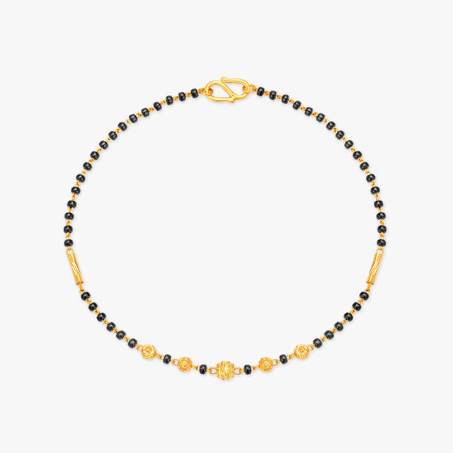 Stylish Black and Carved Gold Bead Bracelet,,hi-res