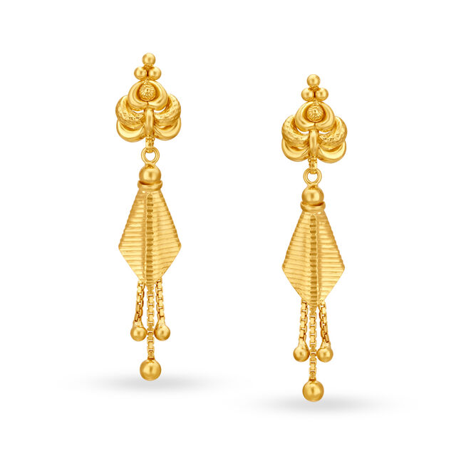 Carved Gold Long Drop Earrings,,hi-res 