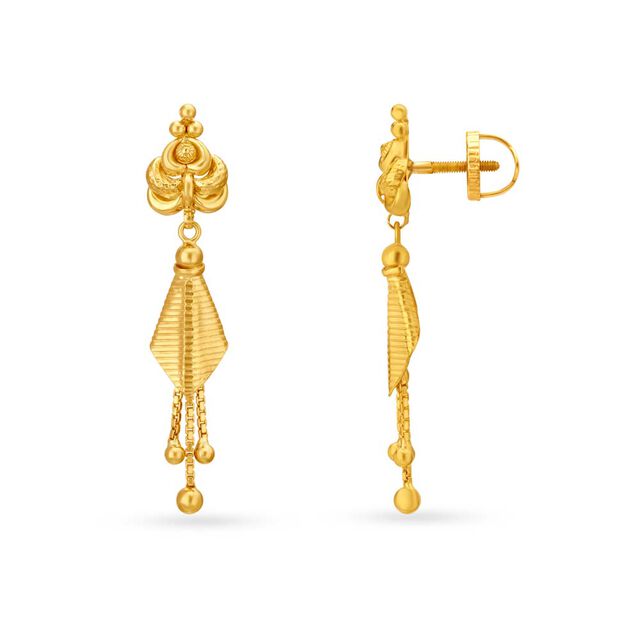 Carved Gold Long Drop Earrings,,hi-res 2