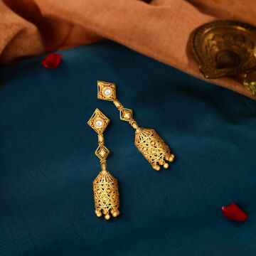 Intricate 22 Karat Yellow Gold Rhomboid Jhumkas