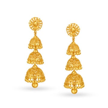 Dazzling Long Gold Jhumka Earrings