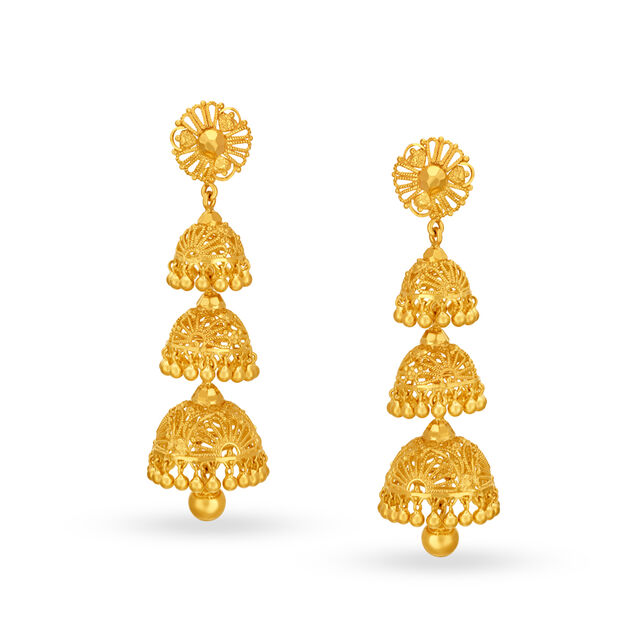 Dazzling Long Gold Jhumka Earrings,,hi-res 