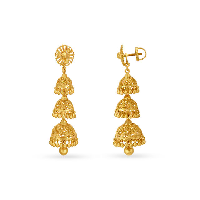 Dazzling Long Gold Jhumka Earrings,,hi-res 2