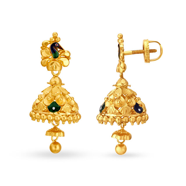 Peacock Inspired Traditional Gold Jhumka Earrings,,hi-res 2