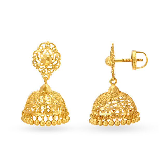 Traditional Alluring Gold Jali Work Jhumkas 2
