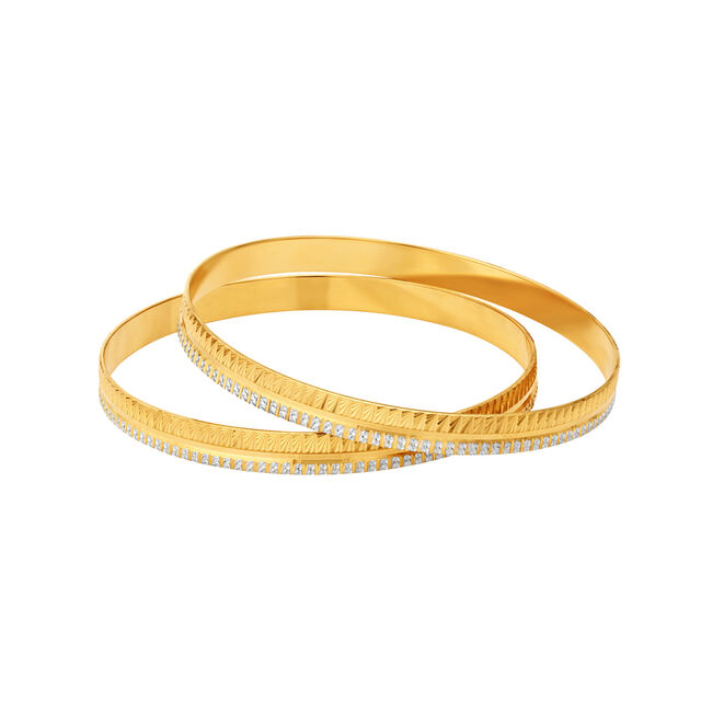 Shimmering Yellow Gold Etched Bangles 