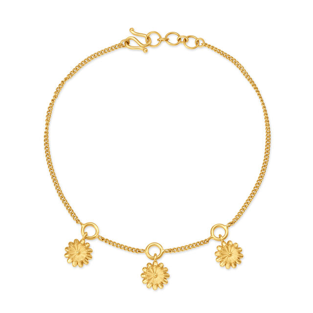 Lovely Yellow Gold Floral Charm Bracelet,,hi-res 