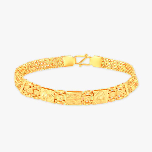 Artisanal Textured Gold Bracelet for Men,,hi-res
