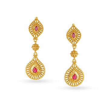 Two Tiered Carved Gold Drop Earrings