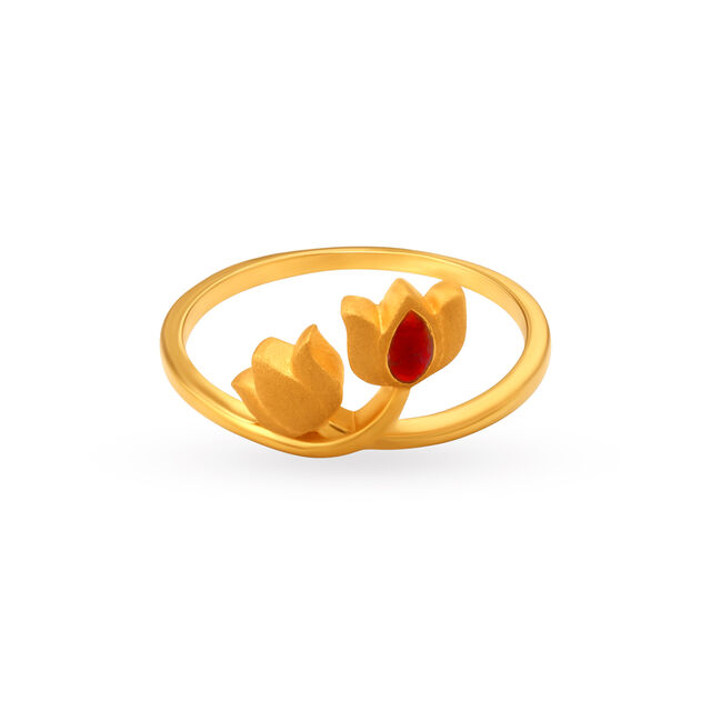Charming Single Stone Lotus Finger Ring 2
