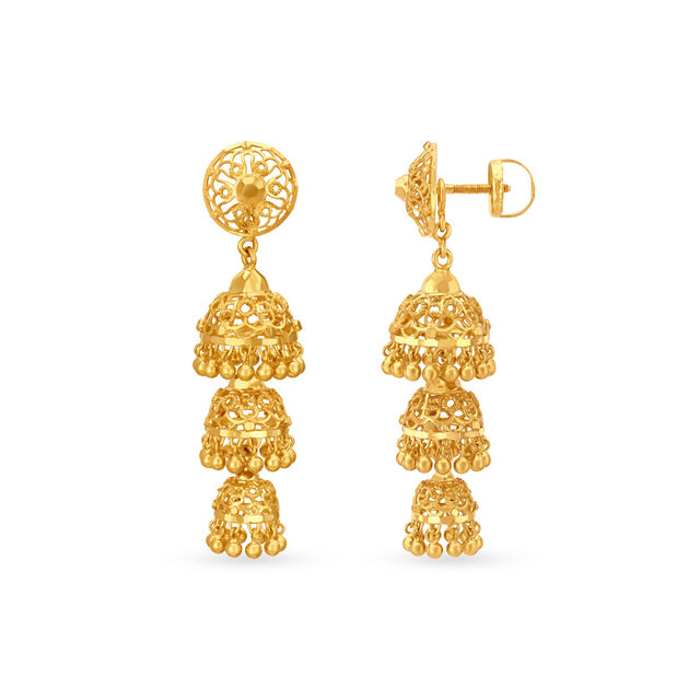 Versatile Gold Jhumka Earrings,,hi-res 2