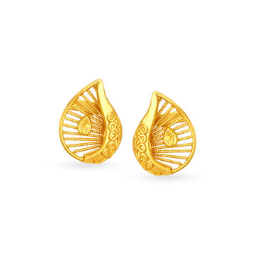 Abstract Leaf Pattern Gold Stud Earrings