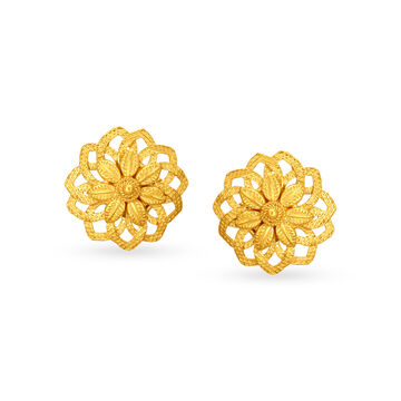 Radiant Floral Gold Stud Earrings