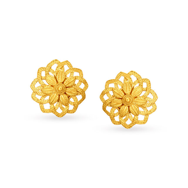 Radiant Floral Gold Stud Earrings 