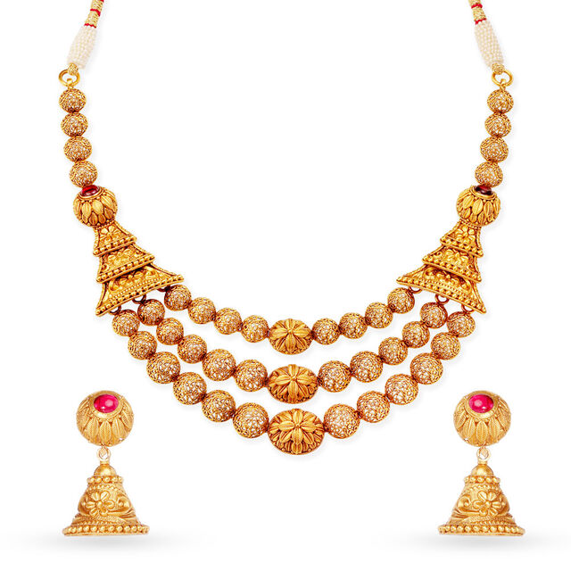 Captivating Carved Beads Necklace Set 3