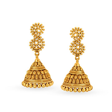 Graceful Yellow Gold Beaded Drop Earrings