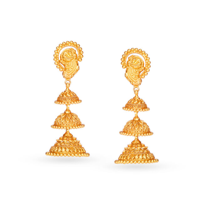 Opulent 22 Karat Yellow Gold Beaded Jhumkas,,hi-res 