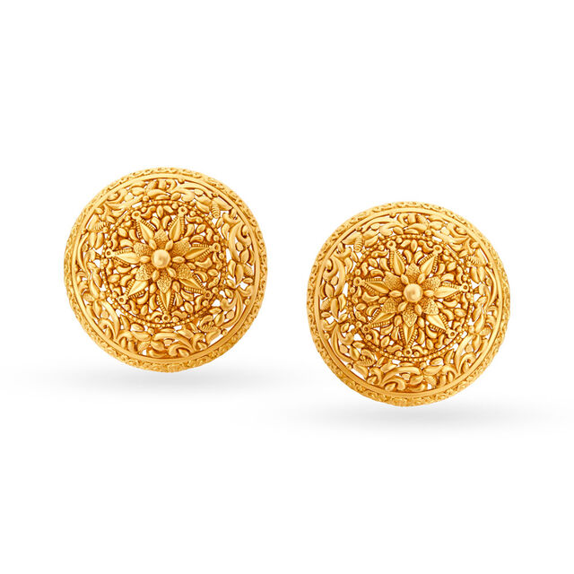 Ornate Rawa Work Gold Stud Earrings 