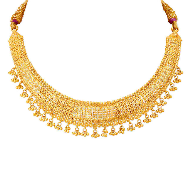Resplendent Yellow Gold Beaded Necklace 
