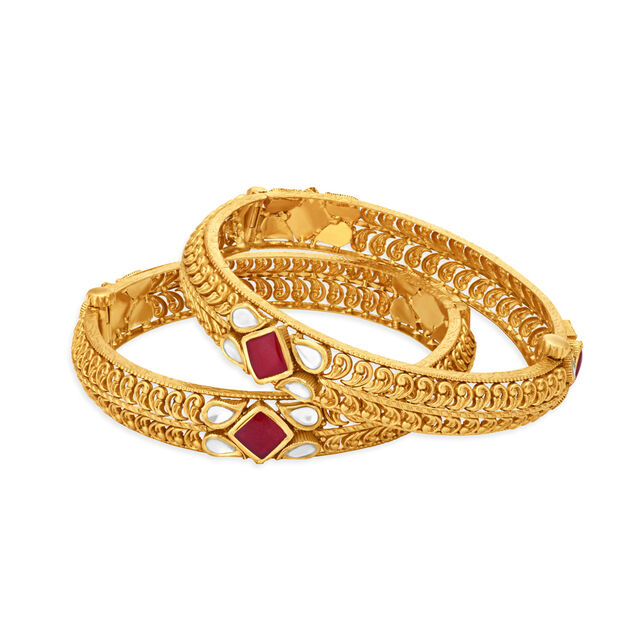 Paisley Pattern Gold Bangle,,hi-res 