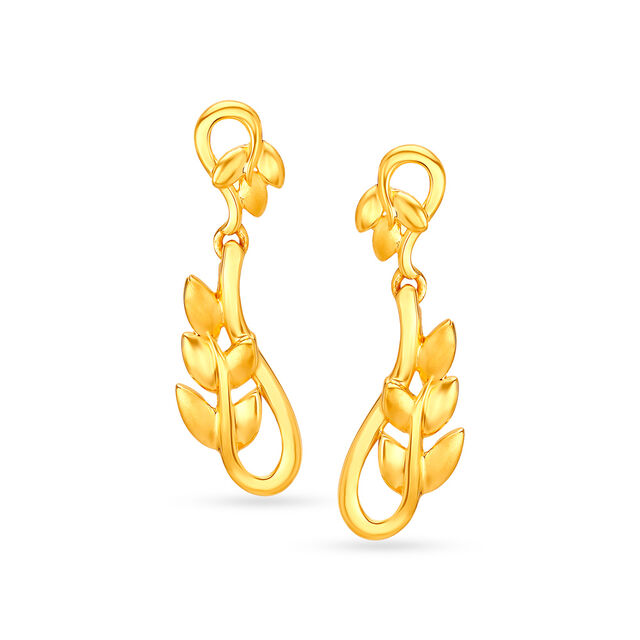 Sleek Leaf Pattern Drop Earrings,,hi-res