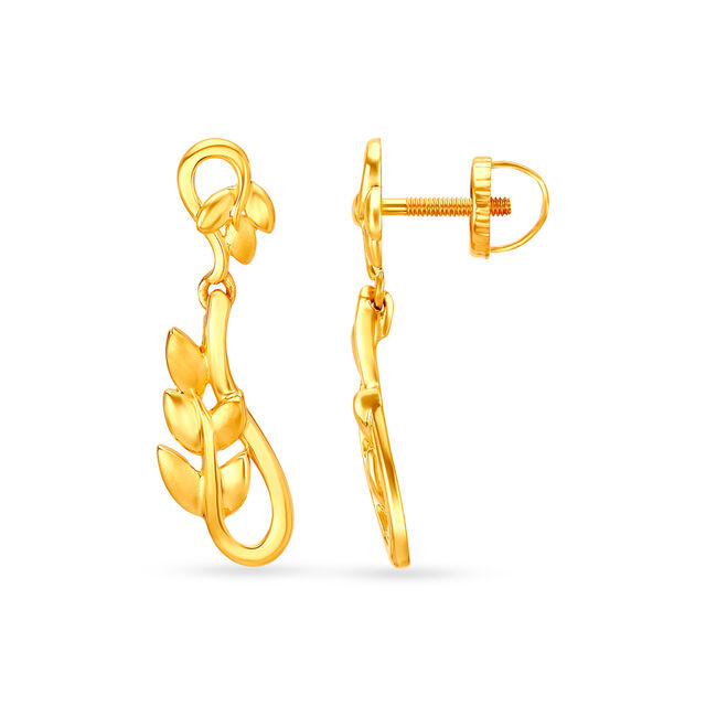 Sleek Leaf Pattern Drop Earrings,,hi-res