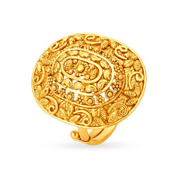 Intricate 22 Karat Yellow Gold Foliage Finger Ring