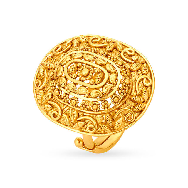 Intricate 22 Karat Yellow Gold Foliage Finger Ring