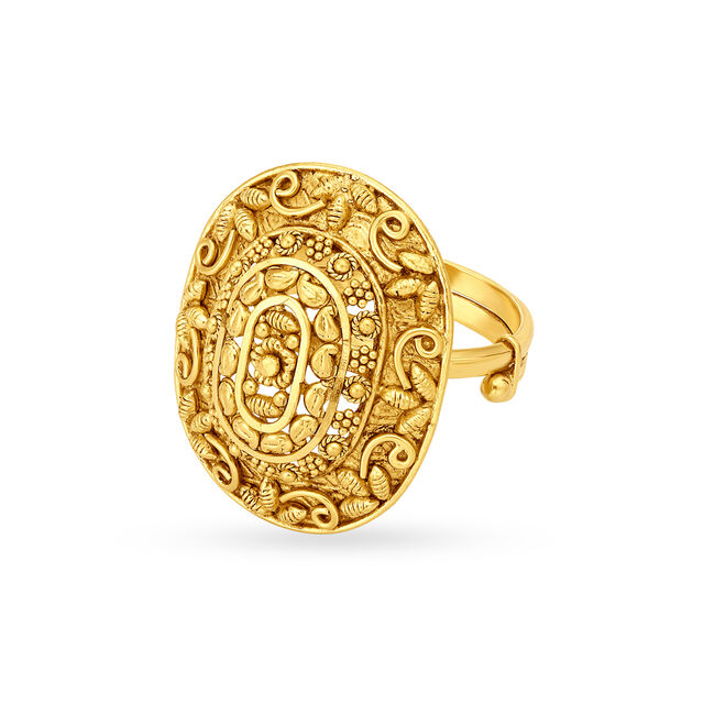 Intricate 22 Karat Yellow Gold Foliage Finger Ring