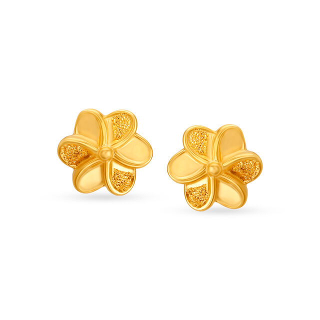 Glossy Gold Floral Studs for Kids